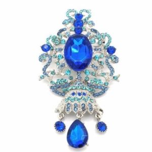 Large Cobalt Blue & Aqua Brooch